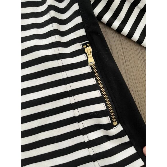 EUC Chicos Black & White Striped Open Front Blazer With Gold Zipper Accents - Picture 3 of 7